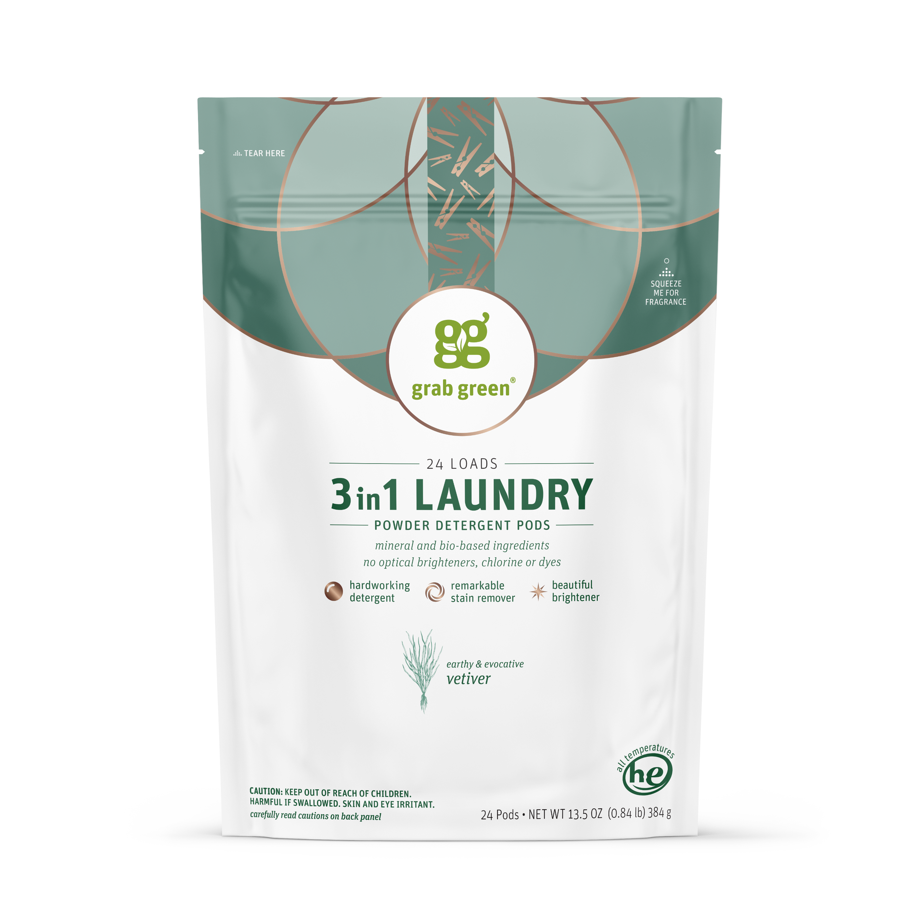grab green 3 in 1 Laundry Detergent Pods - Vetiver - 24 pods