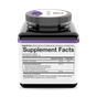 A dark plastic jar of Youtheory Resveratrol Advanced Tablets showing the Supplement Facts label, featuring vitamin C and an antioxidant blend of acerola cherry, grape, and pomegranate for healthy aging.