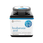 A black and white bottle of Youtheory Hyaluronic Acid Capsules (120 tablets), featuring blue circles on the front and a white lid, supports joint and skin health.