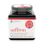A square black bottle of Youtheory Saffron Capsules features a white label with red and orange design, promotes a healthy mood, and contains 60 vegetarian capsules with added Zinc for extra support.