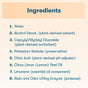 A numbered list of ECOS Stain and Odor Remover plant-powered ingredients: water, alcohol denat., caprylyl/myristyl glucoside, potassium sorbate, citric acid, citrus limon peel oil, limonene, and natural enzymes for lifting stains and odors.