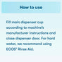 Instructions for filling the main dispenser cup with ECOS Dishwasher Gel according to manufacturer directions, closing the door, and using rinse aid for hard water.