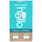 A twin pack of hello Antiplaque + Whitening Fluoride Free Toothpaste in peppermint flavor, with teal packaging and white and brown text accents.