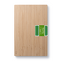 The Undercut Bamboo Cutting Board by Bambu features a smooth, light wood grain surface made from sustainable bamboo and includes a green and white label with the brand name on the top right.