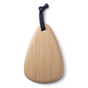 The Bambu Artisan Droplet Cutting & Serving Board features a teardrop shape, smooth bamboo surface, and a black fabric loop at the top, displayed on a white background.