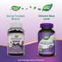 Two bottles of Natures Way Sambucus Kids Gummy - For Immune Support stand side by side: the old packaging on the left and the new, more colorful design with a cartoon berry character, both featuring black elderberry extract.