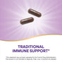 Two brown capsules on a purple background with “Black Elderberry – For Traditional Immune Support” by Nature’s Way, plus a disclaimer that the product isn’t FDA evaluated and is not intended to diagnose, treat, cure, or prevent any disease.