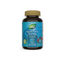 A bottle of Nature’s Way Quick Calm Gummy features a brown container, gold cap, blue label, contains 60 mixed berry flavor gummies for stress relief with Ashwagandha as a key ingredient.