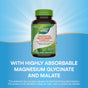 Nature’s Way Magnesium Glycinate Complex is displayed on a blue background, emphasizing this highly absorbable supplement with magnesium glycinate and malate. Supplement facts and FDA disclaimer appear below.