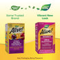 Two boxes of Natures Way Alive!® Once Daily Womens Ultra Potency Complete Multivitamin are shown: old (purple/yellow) and new (purple/red, modern look). New packaging highlights immune health and energy metabolism support.