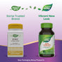 Two bottles of Nature’s Way Zinc Chelate - Supports Immune Function are shown: old packaging on the left, new on the right. Highlighted text reads “Same Trusted Brand,” “Immune Support,” and “Vibrant New Look.”.