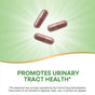 Three brown capsules on a green background with text below that reads Urinary by Natures Way promotes urinary tract health with pure botanicals, plus an FDA disclaimer about evaluation and intended use.