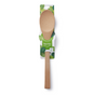 The Bambu 'Give It a Rest' Bamboo Spoon comes in eco-friendly packaging with green leaf designs, features a notched handle, and is made from FSC-certified bamboo.