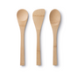 The Bambu Kids in the Kitchen Set includes three bamboo utensils—a spoon, spatula, and another spoon—arranged side by side on a white background; perfect for young chefs ages 3 and up.