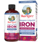 A bottle and box of MaryRuth's Vegan Liquid Iron, a berry-flavored supplement featuring highly absorbable Ferrochel® iron for overall health, energy metabolism, and cellular health, with packaging displaying a woman’s illustration and vibrant fruit graphics.