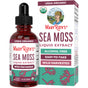MaryRuth’s Organic Sea Moss Liquid Drops come in a bottle and box with illustrations of sea moss and a woman, featuring USDA Organic, Wild Harvested Irish Moss (Chondrus crispus), Alcohol Free, and Easy-To-Take.