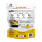 Back of a FryAway Pan Fry Used Cooking Oil Solidifier Powder packet, featuring instructions, product information, illustrations, safety warnings, and usage tips for using this plant-based powder to make cooking oil cleanup and disposal easier. Includes FryAway branding, QR code, and company contact details.