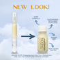 Image announcing a NEW LOOK for Naturally London Rosehip Hydrating Cuticle Oil with Willow Bark. Now in a larger, refillable glass bottle for boosted moisturization and healthy nails. Arrows show updates; packaging may vary.