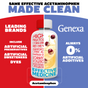 A split-image shows pain and fever bottles: the left side, for children, lists artificial ingredients in top brands; the right side features GENEXA Kids’ Pain and Fever, highlighting 0% artificial additives for clean, effective relief.