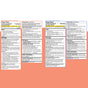 GENEXA Kids Daytime & Nighttime Multi-Symptom drug facts labels show active ingredients, uses, warnings, directions, and inactive ingredients in black text on white backgrounds with colored borders and headings.