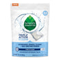The Seventh Generation Multi-Chamber Dishwasher Detergent Packs in white and blue offer Triple Action Clean using bio-enzyme power. This Free & Clear package, weighing 30.2 oz (858 g), contains 54 packs excelling in degreasing, rinsing, and cleaning.
