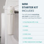 The PlanetCare Starter Kit Mini Reusable microfiber filter attaches to your washing machine and includes a holder, screw, drain hose, hose adapter, and cartridges for effective microplastic removal.