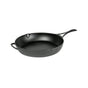The Lodge Blacklock Blacklock Triple Seasoned Skillet is a black cast iron skillet with a long handle and a smaller helper handle, shown on a white background.