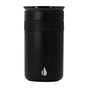 The Elemental Stainless Steel Tumbler with Ceramic Lid, 12oz, features a matte black finish, textured top grip, small white droplet logo at the bottom center, sleek cylindrical design, and a spill-resistant lid.