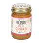 A glass jar of Big Spoon Roasters Fiji Ginger Almond Butter, made with sustainable ginger and sea salt, featuring a gold lid and a cream label with black and pink text.