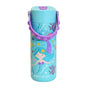 The Elemental Stainless Steel Kids Water Bottle, 18oz, is light blue with a purple handle, leakproof lid, and features a smiling mermaid, colorful fish, and sea plants. “Elemental” is printed near the bottom.