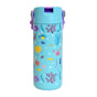 The Elemental Stainless Steel Kids Water Bottle, 18oz, features a light blue undersea design with cartoon sea creatures, coral, and seashells. It includes a purple lid latch and a pop fidget handle for fun and easy carrying.