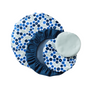 Four reusable bowl covers made from upcycled materials by Esembly Baby, shown on a white background with blue and white patterns—sustainable, machine-washable, and perfect for eco-friendly food storage.