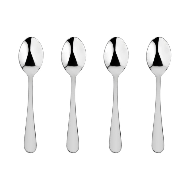 Four Ahimsa Baby Starter Spoons are evenly spaced and aligned vertically on a white background, offering non-toxic, stainless steel utensils ideal for your little one’s first bites.