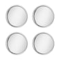 Four Purposeful Plates by Ahimsa—round, stainless steel dinner plates arranged in a 2x2 grid on a white background, viewed from above. These non-toxic plates are perfect for safe mealtimes with kids.