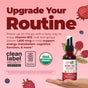 A promo graphic for MaryRuth’s Methyl B12 Organic Spray shows a bottle with berry art, certifications, and text highlighting energy metabolism and cognitive benefits of this organic methylcobalamin B12 spray.