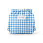 The Esembly Baby Outer Diaper Cover + Swim Diaper, Size 1, made from 100% OEKO-TEX certified recycled fabric, features a blue and white gingham check pattern with a front label. Shown against a plain white background.