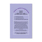 Soap label for Sunniemade’s Exfoliating Body Bar Soap - Purple Rain, featuring a floral design and text emphasizing exfoliating oatmeal, soothing lavandin essential oil, and detoxifying Brazilian purple clay. Includes detailed ingredients and storage instructions for natural body care, all presented on a light purple background.
