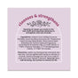 Here’s your rewritten sentence using the provided product data: A label for Sunniemade’s Strengthening Shampoo Bar - Super Bloom, a plastic-free strengthening shampoo bar with text describing its ingredients, directions, and benefits—including rosehip oil to strengthen and seal strands. The label is purple with floral graphics and decorative elements.