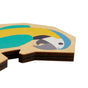 Yellow, teal, and blue wooden parrot-shaped piece from the HABA 2-in-1 Wooden Puzzle - Parrot, 4+ Years.