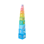 A tower of ten HABA Stacking & Nesting Cubes - Rainbow Fish arranged in descending order of size, each featuring a large number and an illustration of an aquatic animal.