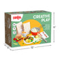 Creative Play Food Meal Kit- Fresh Box toy set in a box, featuring felt play food, a small metal pot, and a wooden cutting board with a knife for pretend cooking.