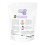 Back of a white San Francisco Salt Co Kids Epsom Salts - Soak & Sleep Bath Salts bag, showing product info, usage for bath and shower, cruelty-free claims, plus a teddy bear and child illustrations bathing and showering.