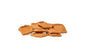 A scattering of crispy, rectangular brown Upcycled Dog Brew Biscuits by Portland Pet Food Company lays on a white background.