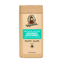 A 14 fl oz (414 mL) tan bottle of Dr. Squatch Body Wash in Coconut Castaway, featuring a bearded cartoon man on the label; this men's soap is free from parabens, phthalates, and sulfates.