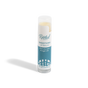 A tube of Rooted Beauty Smoothing Lip Balm - 100% Organic - Mint Flavor stands upright on a white background, featuring a teal blue and white label and a transparent cap.