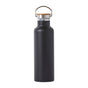 The Elemental Classic Stainless Steel + Bamboo Lid Bottle with a metal handle and secure screw-on cap stands upright on a plain white background.