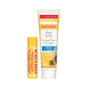 Burts Bees Hive Favorites Beeswax Gift set features a yellow beeswax lip balm tube and a white body lotion tube with colorful labeling, both displayed upright on a white background.