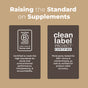 Two certification badges—Certified B Corporation and Clean Label Project Certified—highlight MaryRuth’s commitment to accountability, third-party toxin testing, and label accuracy for trusted Lion’s Mane Drops supporting brain health.