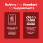 Red graphic with white text: MaryRuth’s Methyl B12 Organic Spray—supports energy metabolism. Two certification boxes below: B Corp (social/environmental standards) and Clean Label Project (third-party tested for purity and accuracy).