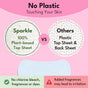 Comparison graphic shows Sparkle Panty Liners' vegan, USDA Biobased, 100% plant-based top sheet vs. others with plastic. No chlorine bleach, fragrances or dyes—hypoallergenic liners from Sparkle; added fragrances may cause irritation.